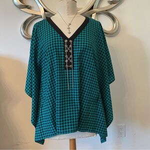 Michael Kors Houndstooth Rivet Chain Turquoise Flowy Top | S/M Small Medium